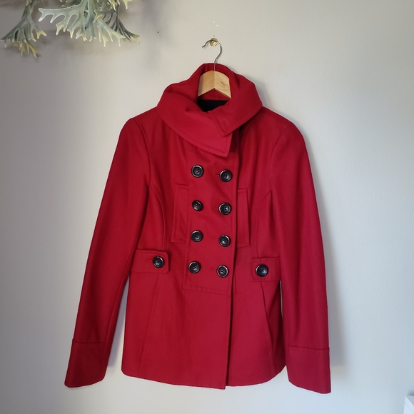 Esprit | Red Wool Double Breasted Peacoat Size S Small - Picture 3 of 13